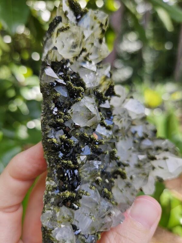 Raw Epidote and Clear Quartz Cluster: Turkish Forest Quartz Crystal, Quality Crystals - Image 7