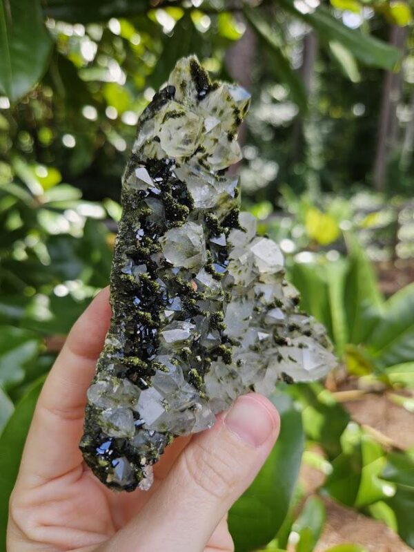 Raw Epidote and Clear Quartz Cluster: Turkish Forest Quartz Crystal, Quality Crystals - Image 8