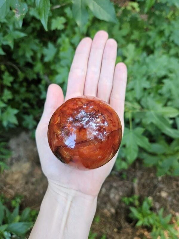 Polished Carnelian Sphere: Sacral Chakra Crystal, Madagascar - Image 6