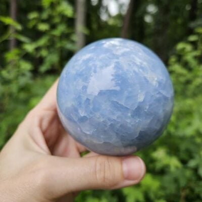 Polished Blue Calcite Sphere: Madagascar Crystal for Peace