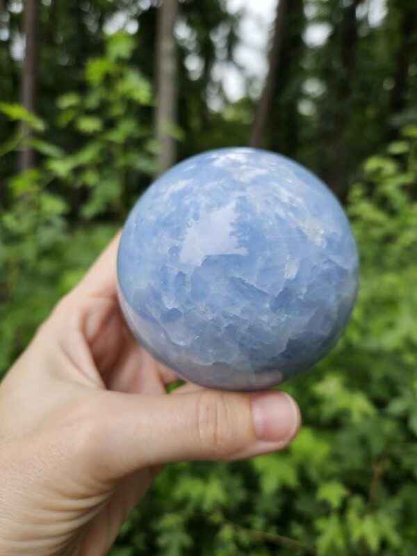Polished Blue Calcite Sphere: Madagascar Crystal for Peace