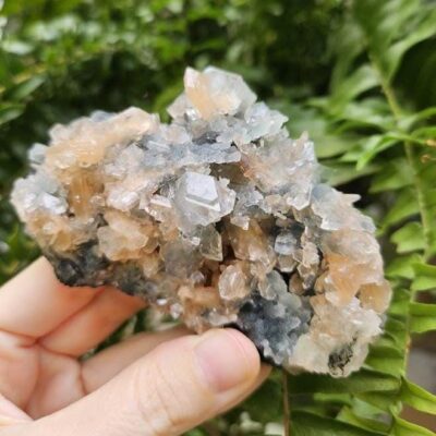 Quality Apophyllite Crystal Cluster: Peach Stilbite & Blue Chalcedony, Nashik, India