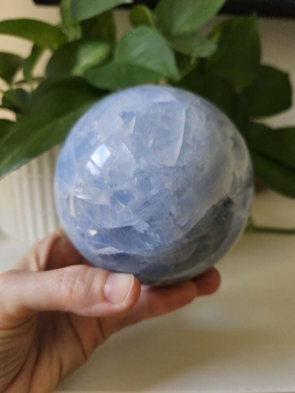 4 Inch Polished Blue Calcite Sphere: Madagascar Crystal, Calming and Inner Peace - Image 8