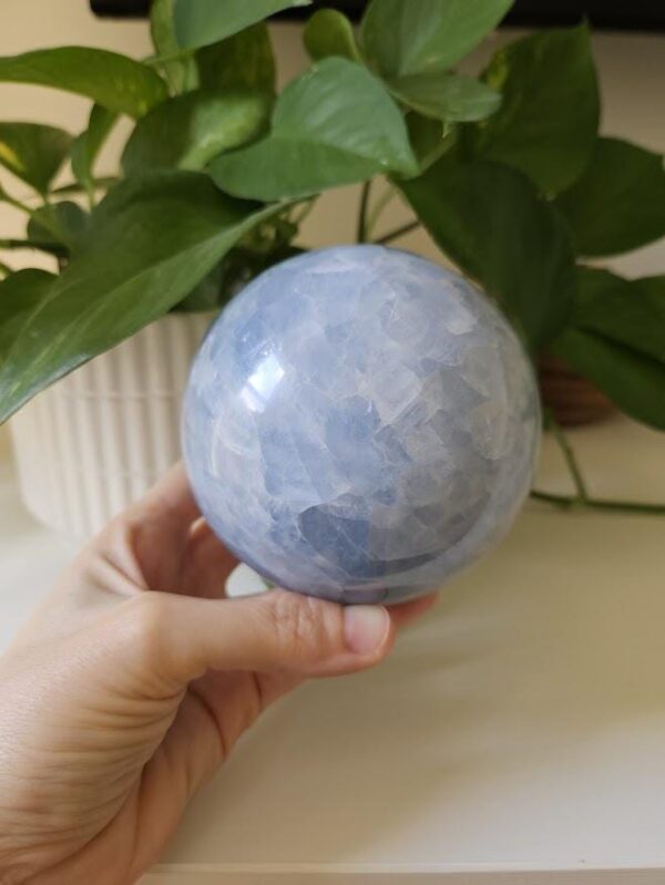 4 Inch Polished Blue Calcite Sphere: Madagascar Crystal, Calming and Inner Peace - Image 9