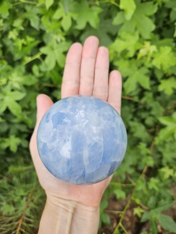 Polished Blue Calcite Sphere: Madagascar Crystal for Peace - Image 3