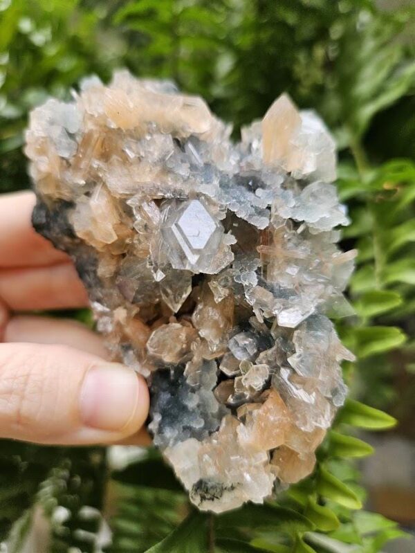 Quality Apophyllite Crystal Cluster: Peach Stilbite & Blue Chalcedony, Nashik, India - Image 2