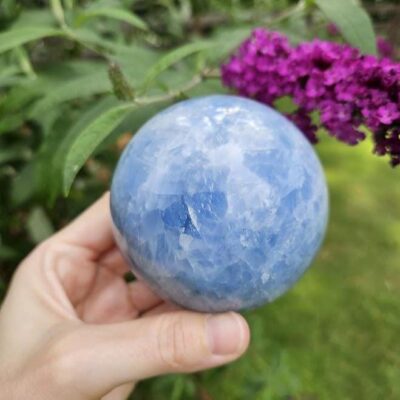 Polished Blue Calcite Sphere: Madagascar Crystal for Peace