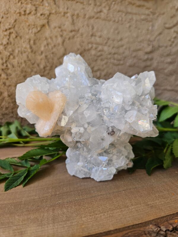 Large Apophyllite Crystal Cluster with Peach Stilbite: Quality Indian Crystals - Image 2