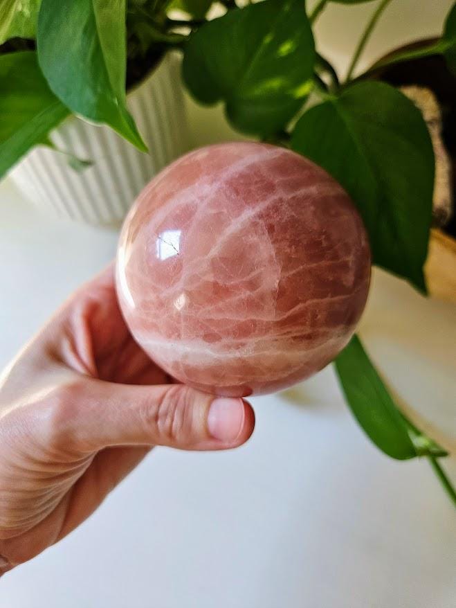 Polished Rose Calcite Crystal: 3 Inch Pink Crystal Sphere, Afghanistan - Image 3