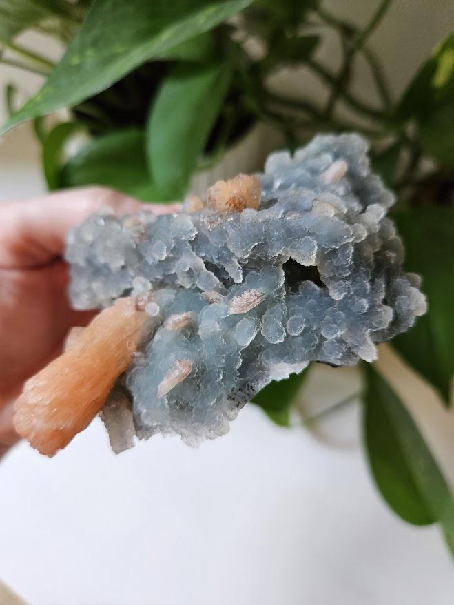 Quality Blue Chalcedony Peach Stilbite Crystal: Natural Crystal Cluster from India - Image 6