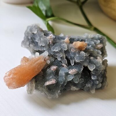 Quality Blue Chalcedony Peach Stilbite Crystal: Natural Crystal Cluster from India