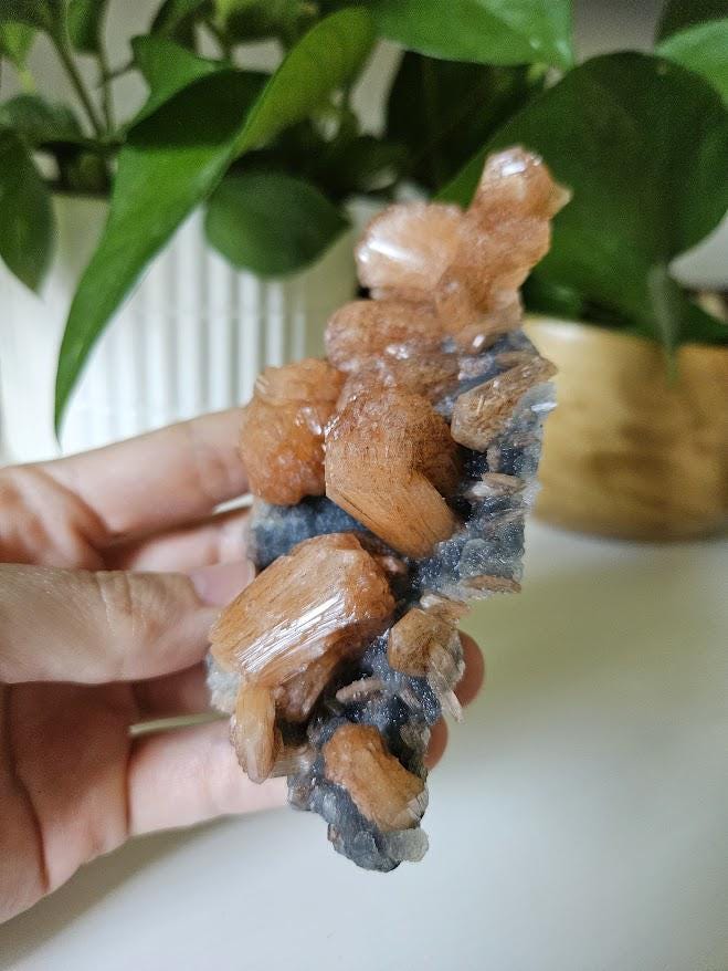 Quality Blue Chalcedony Peach Stilbite Crystal: Natural Crystal Cluster from India - Image 4