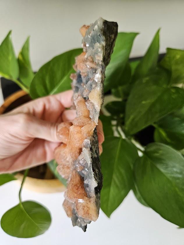 Quality Blue Chalcedony Peach Stilbite Crystal: Natural Crystal Cluster from India - Image 8