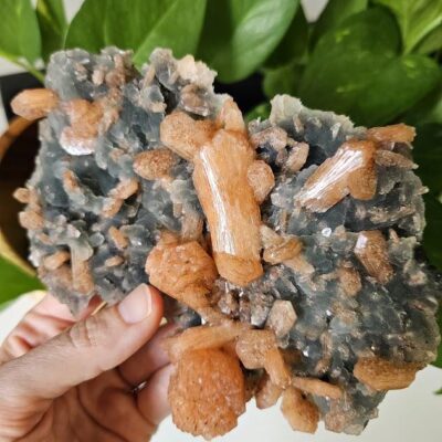 Quality Blue Chalcedony Peach Stilbite Crystal: Natural Crystal Cluster from India