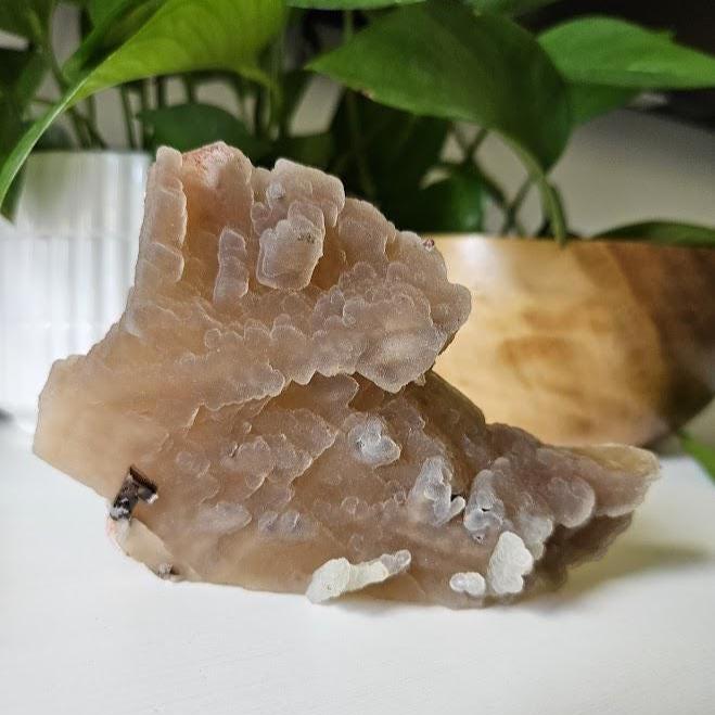 Quality Chalcedony and Peach Stilbite Cluster: Beige Chalcedony Crystal on Calcite, India