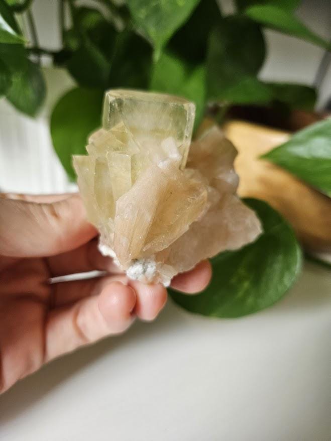 Quality Green Apophyllite and Peach Stilbite Cluster: Natural Crystal Specimens, India - Image 6