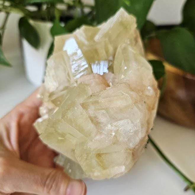 Green Apophyllite and Peach Stilbite Cluster: Natural Crystal Specimens, India