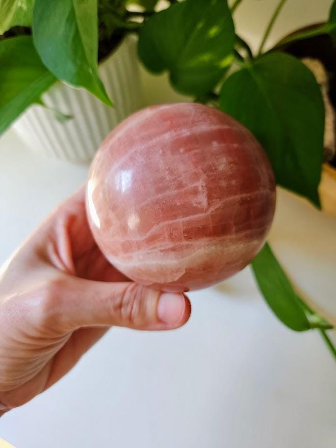 Polished Rose Calcite Crystal: 3 Inch Pink Crystal Sphere, Afghanistan - Image 2