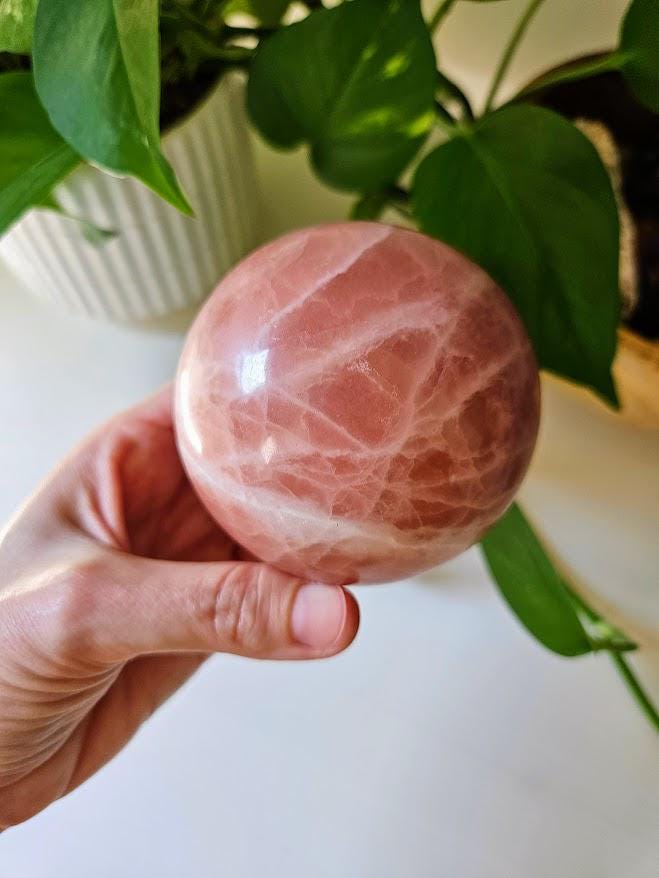 Polished Rose Calcite Crystal: 3 Inch Pink Crystal Sphere, Afghanistan