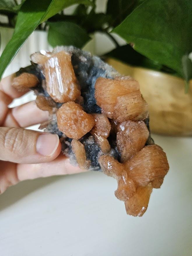Quality Blue Chalcedony Peach Stilbite Crystal: Natural Crystal Cluster from India