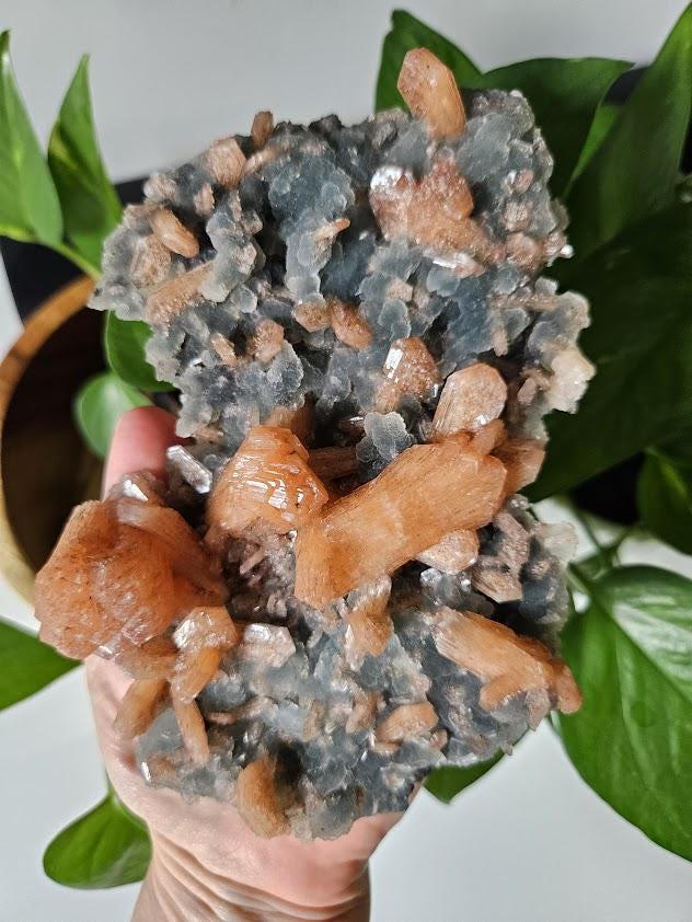 Quality Blue Chalcedony Peach Stilbite Crystal: Natural Crystal Cluster from India - Image 5