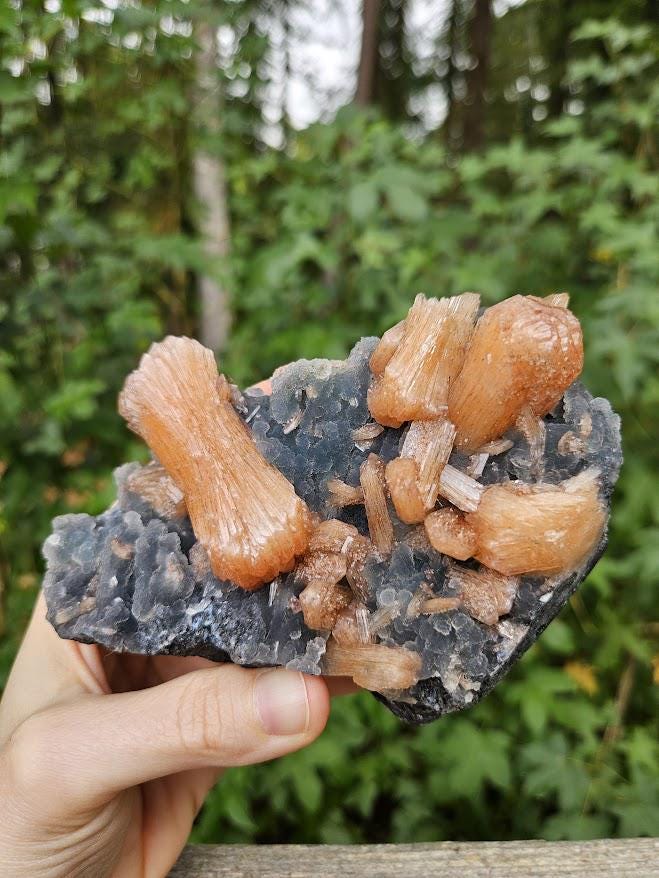 Quality Blue Chalcedony Peach Stilbite Crystal: Natural Crystal Cluster from India - Image 2