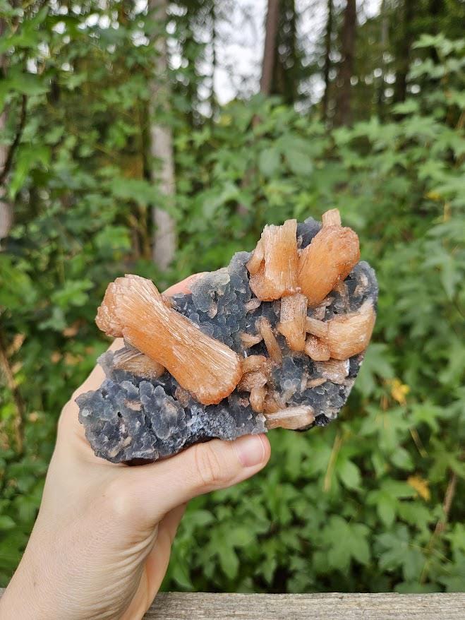 Quality Blue Chalcedony Peach Stilbite Crystal: Natural Crystal Cluster from India - Image 3
