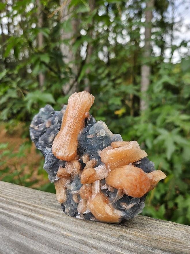 Quality Blue Chalcedony Peach Stilbite Crystal: Natural Crystal Cluster from India - Image 7