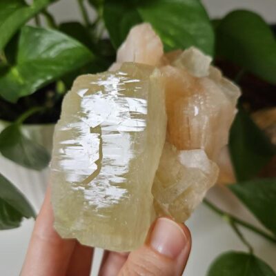 Quality Green Apophyllite and Peach Stilbite Cluster: Natural Crystal Specimens, India