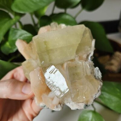 Quality Green Apophyllite and Peach Stilbite Cluster: Natural Crystal Specimens, India