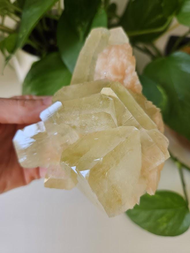 Quality Green Apophyllite and Peach Stilbite Cluster: Natural Crystal Specimens, India