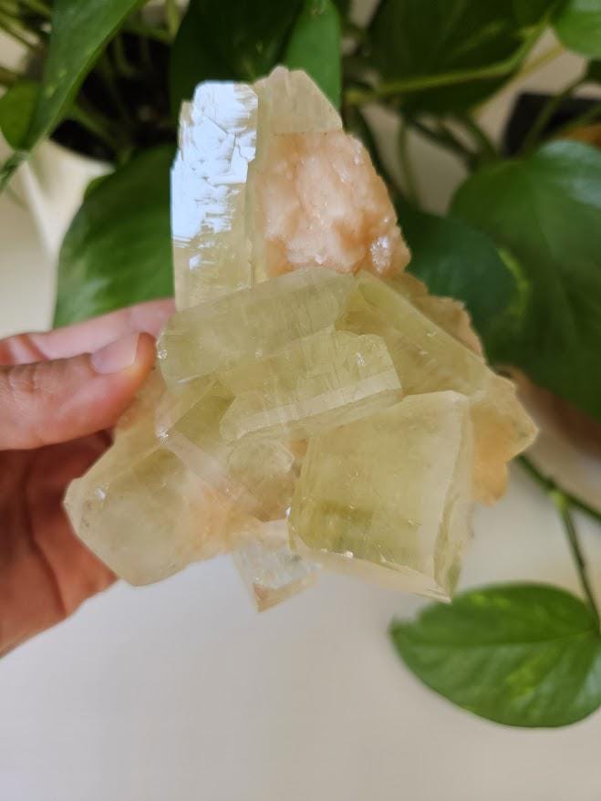 Quality Green Apophyllite and Peach Stilbite Cluster: Natural Crystal Specimens, India - Image 6