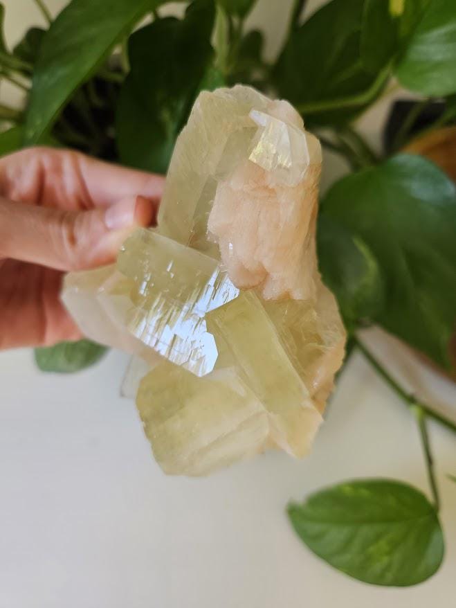 Quality Green Apophyllite and Peach Stilbite Cluster: Natural Crystal Specimens, India - Image 2