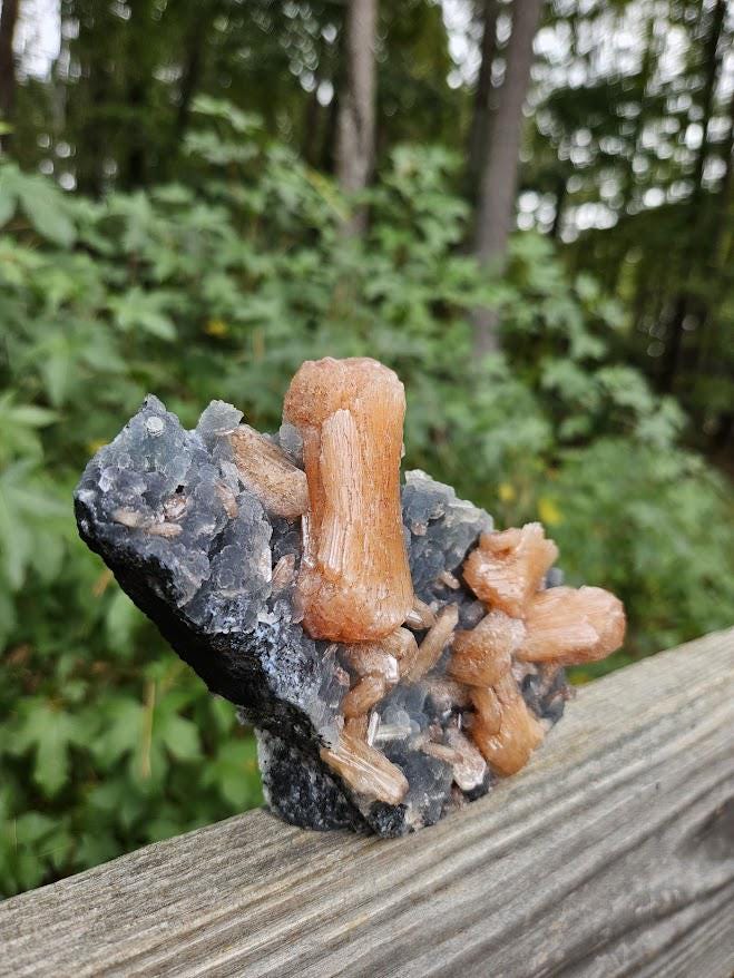 Quality Blue Chalcedony Peach Stilbite Crystal: Natural Crystal Cluster from India - Image 5