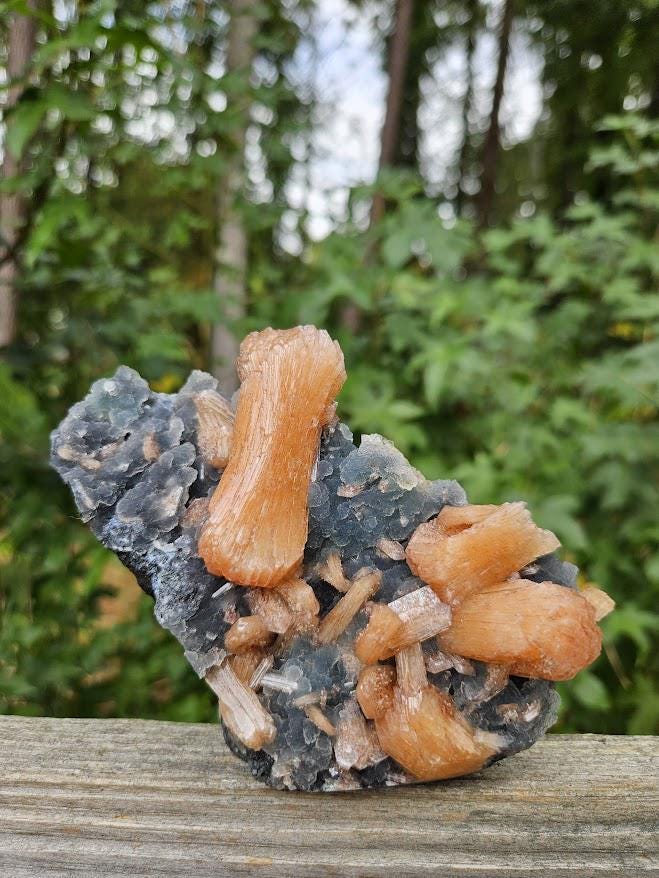 Quality Blue Chalcedony Peach Stilbite Crystal: Natural Crystal Cluster from India - Image 8