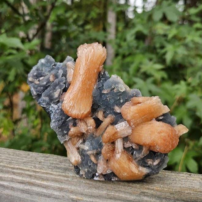 Quality Blue Chalcedony Peach Stilbite Crystal: Natural Crystal Cluster from India