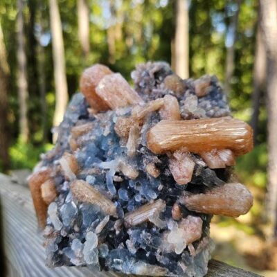 Extra Quality Blue Chalcedony Orange Stilbite Crystal: Natural Crystal Cluster from India