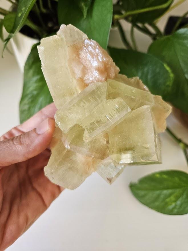 Quality Green Apophyllite and Peach Stilbite Cluster: Natural Crystal Specimens, India - Image 7