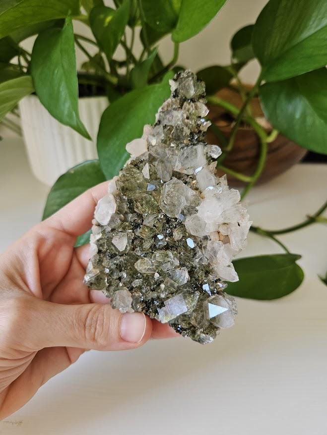 Quality Epidote and Clear Quartz Cluster: Turkish Forest Quartz Crystal, Raw Crystals - Image 9