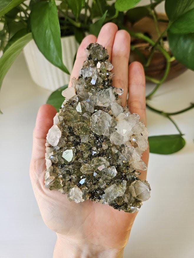 Quality Epidote and Clear Quartz Cluster: Turkish Forest Quartz Crystal, Raw Crystals - Image 2