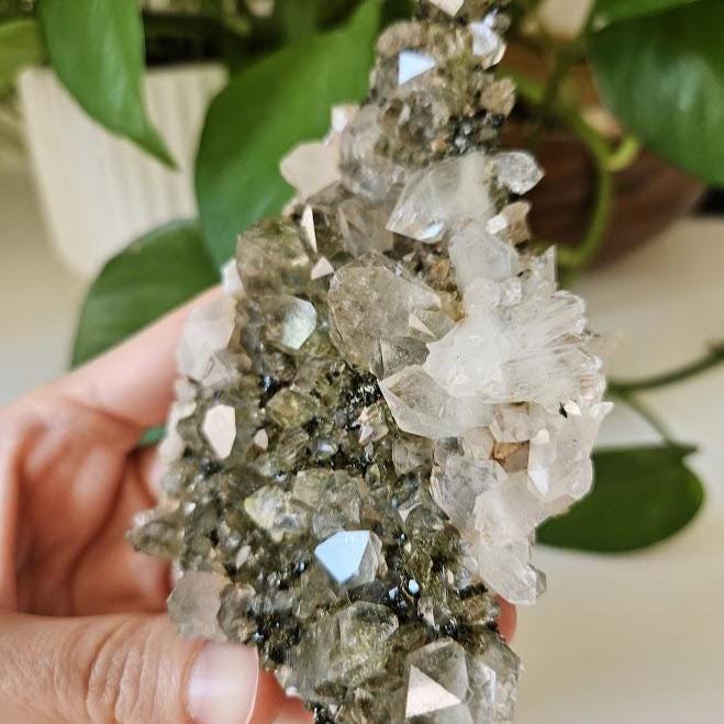 Quality Epidote and Clear Quartz Cluster: Turkish Forest Quartz Crystal, Raw Crystals