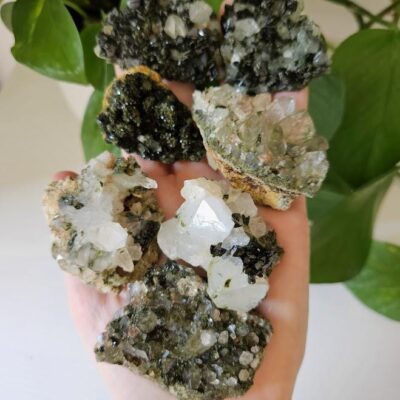7 Small Forest Quartz Crystals: Turkish Epidote Clusters