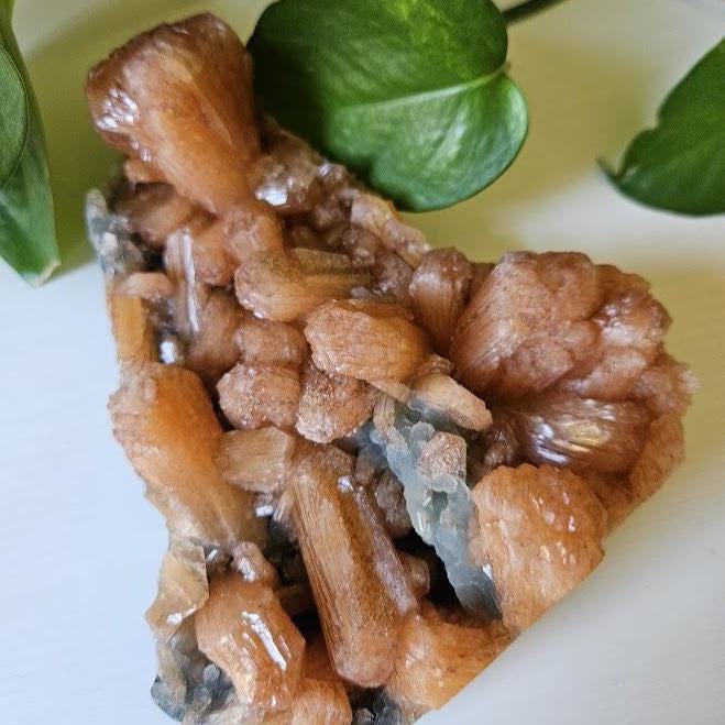 Extra Quality Orange Stilbite and Blue Chalcedony Cluster: Indian Crystals