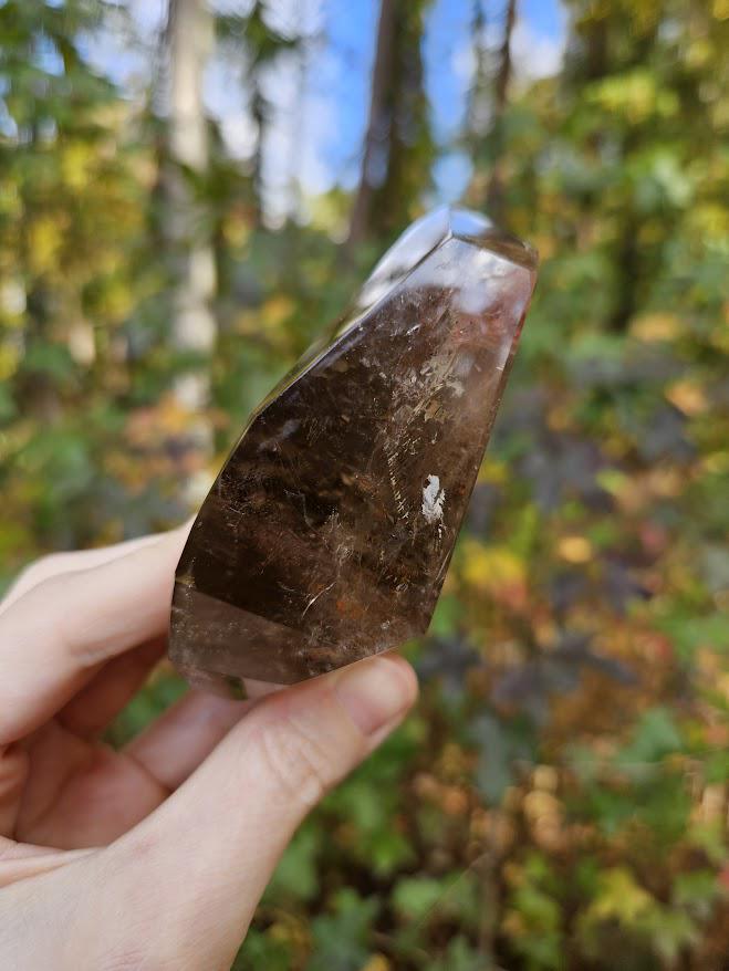 Quality Smoky Quartz Crystal with Hematite Inclusions: Bahia, Brazil - Root Chakra - Image 9