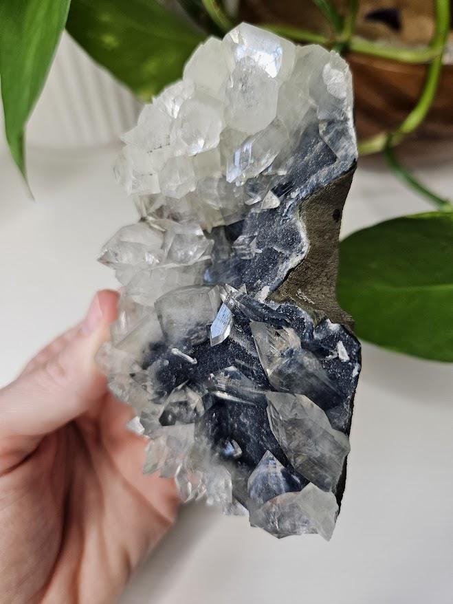 Diamond Apophyllite Cluster on Blue Chalcedony: Natural Crystal Home Decor - Image 9