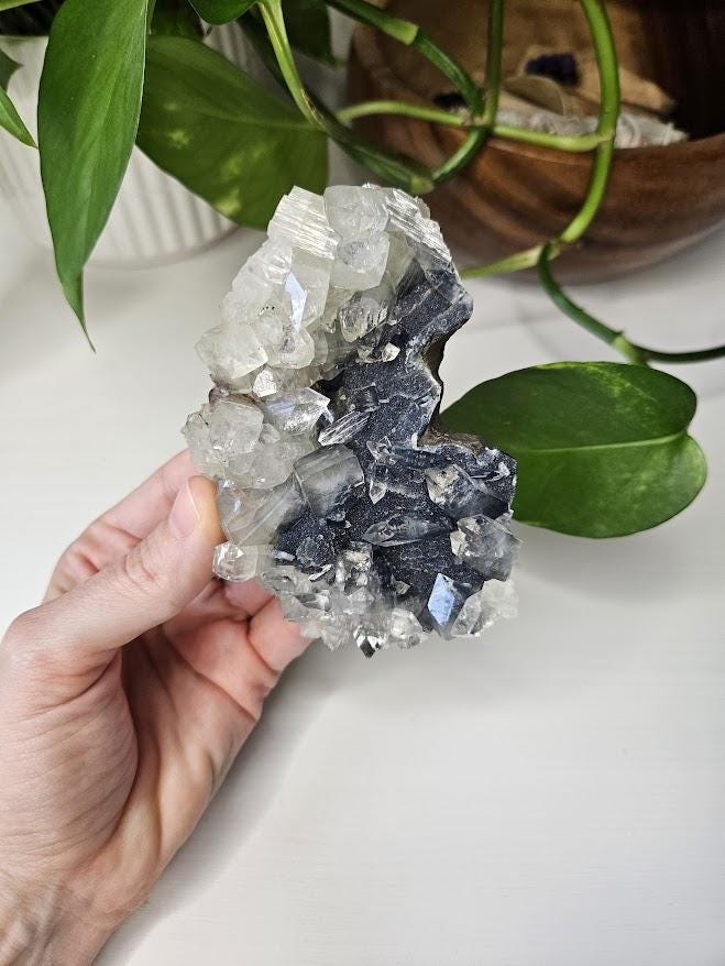 Diamond Apophyllite Cluster on Blue Chalcedony: Natural Crystal Home Decor - Image 10