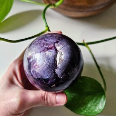 Quality Lepidolite Sphere: Calming Purple Crystal, Large Flashy Mica