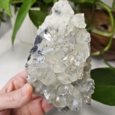Raw Diamond Apophyllite Crystal on Blue and White Chalcedony Matrix