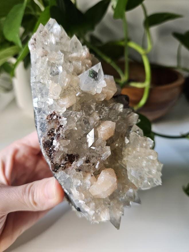 Large Diamond Apophyllite Cluster: Peach Stilbite, Red Hematite, Apophyllite Crystal - Image 4