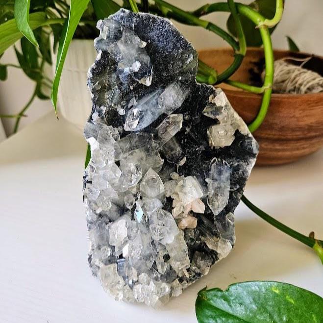 Large Diamond Apophyllite Cluster: Blue Chalcedony Crystal - Natural Home Decor